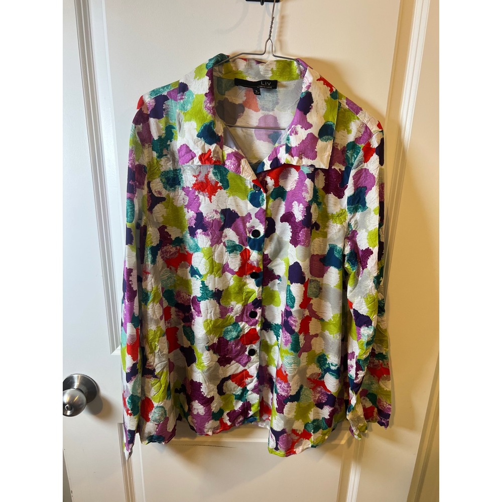 Liv Womens Shirt Abstract Paint Splatter Multicolor Small